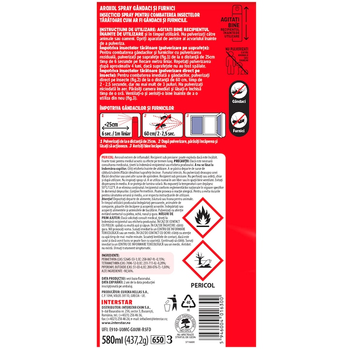 SPRAY GANDACI SI FURNICI AROXOL 580ML 6300